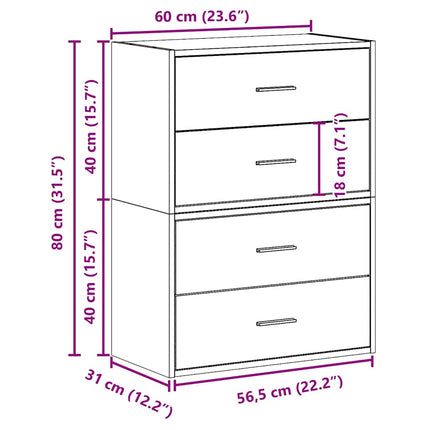 skabe med 4 skuffer 2 stk. 60x31x40 cm antikt træ