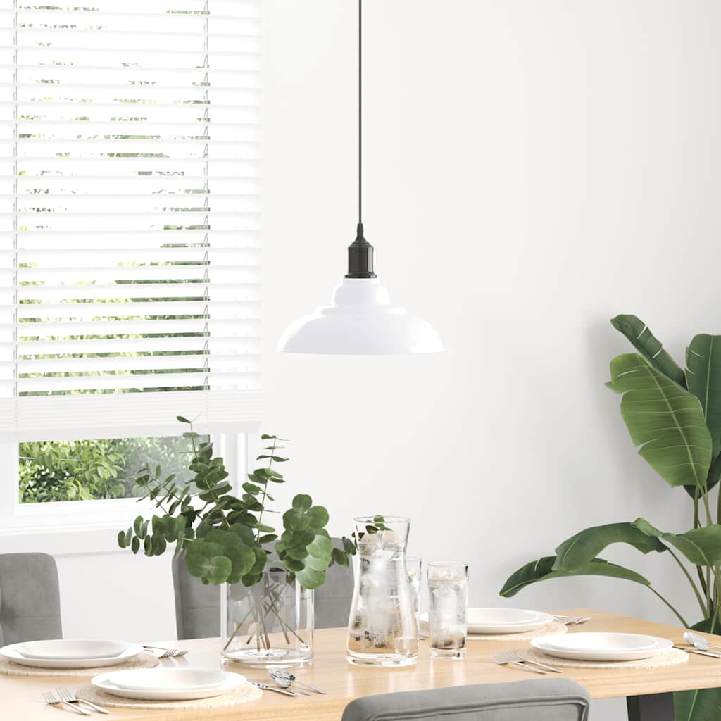 pendellampe højdejusterbar E27 Ø 31 cm metal glans hvid