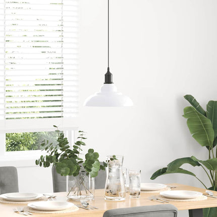 pendellampe højdejusterbar E27 Ø 31 cm metal glans hvid