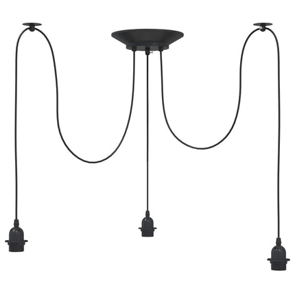 pendellampe med 3 lampeholdere E27 metal sort
