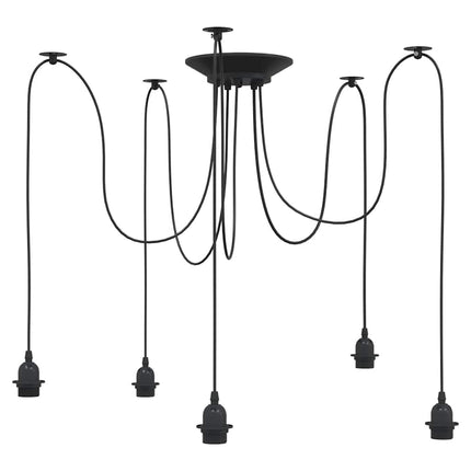 pendellampe med 5 lampeholdere E27 metal sort