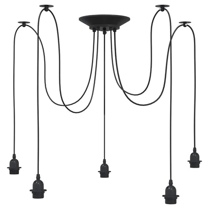 pendellampe med 5 lampeholdere E27 metal sort