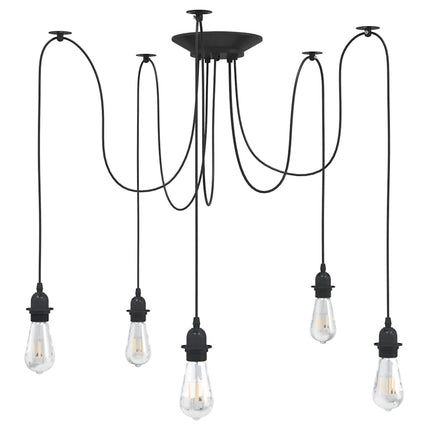 pendellampe med 5 lampeholdere E27 metal sort
