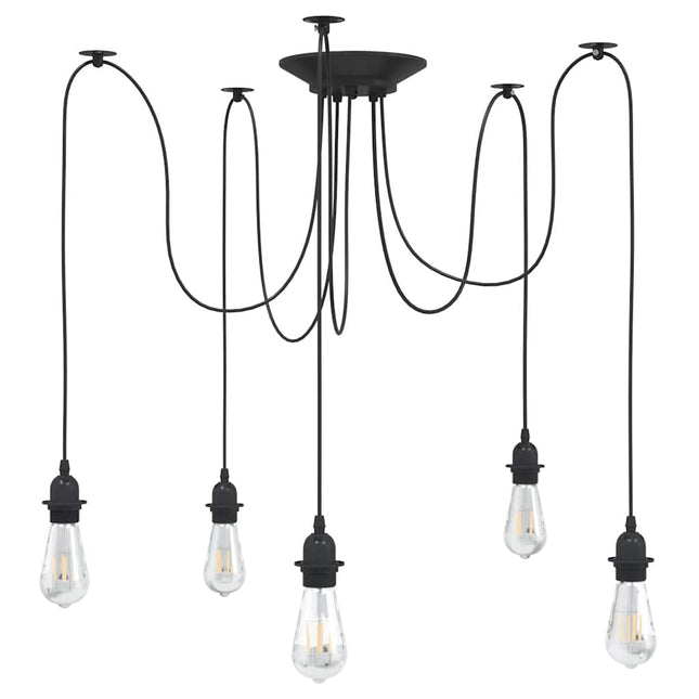 pendellampe med 5 lampeholdere E27 metal sort