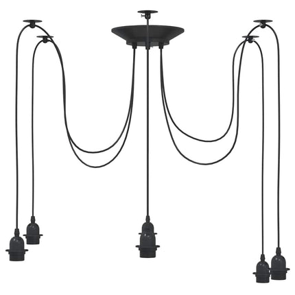 pendellampe med 6 lampeholdere E27 metal sort