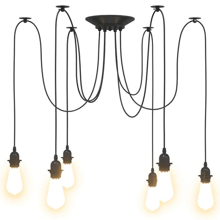 pendellampe med 6 lampeholdere E27 metal sort