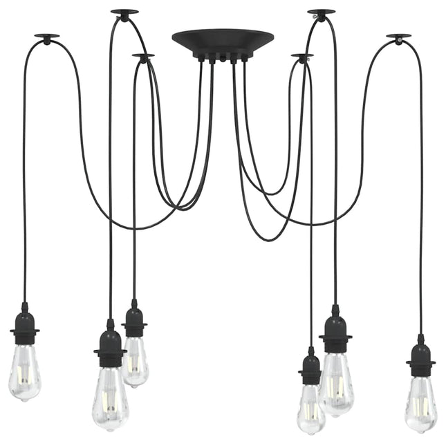 pendellampe med 6 lampeholdere E27 metal sort