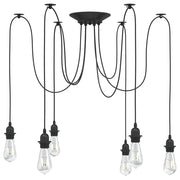 pendellampe med 6 lampeholdere E27 metal sort
