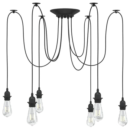 pendellampe med 6 lampeholdere E27 metal sort
