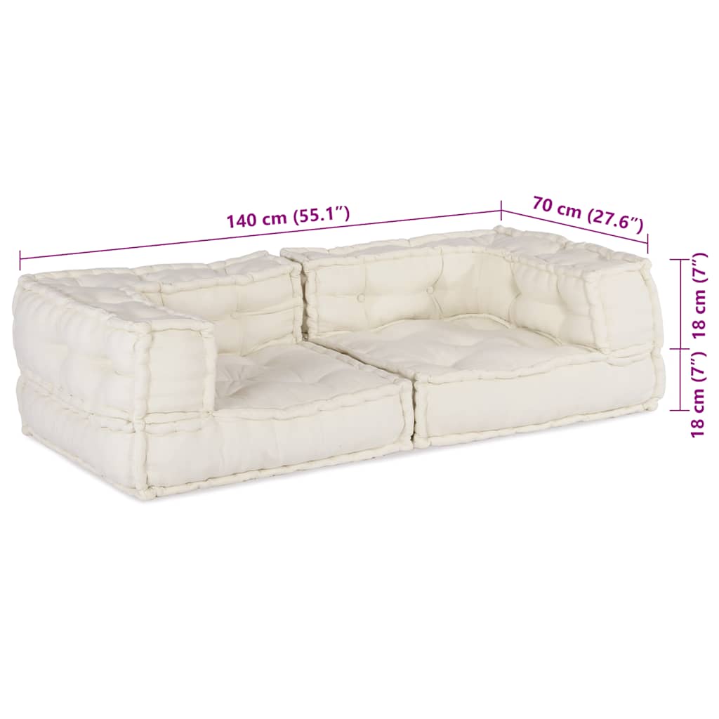 2-personers modulsofa stof 140x70x36 cremefarvet