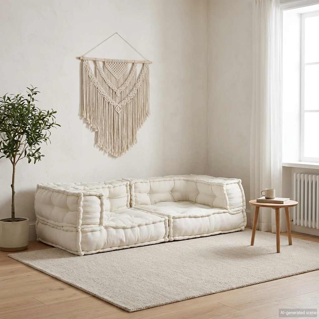 2-personers modulsofa stof 140x70x36 cremefarvet