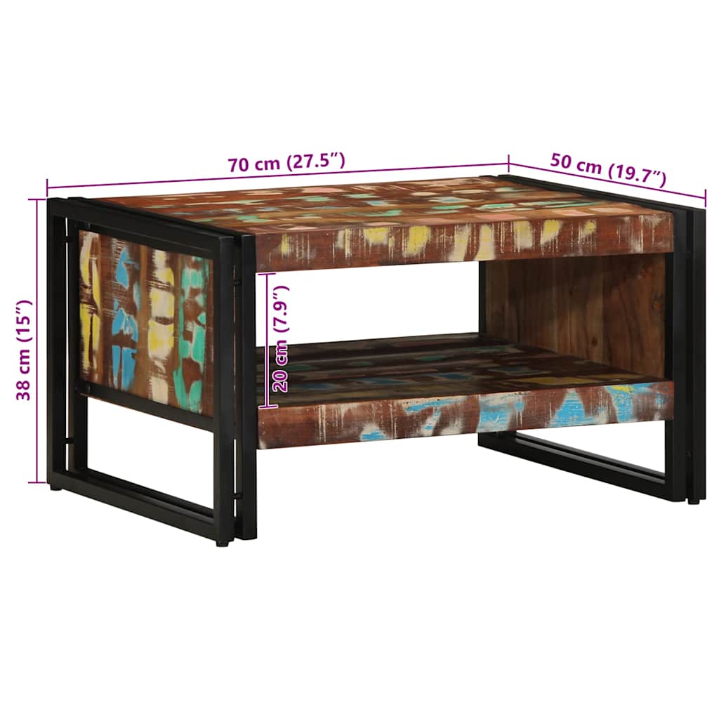 sofabord 70x50x38 cm massivt genbrugstræ flerfarvet