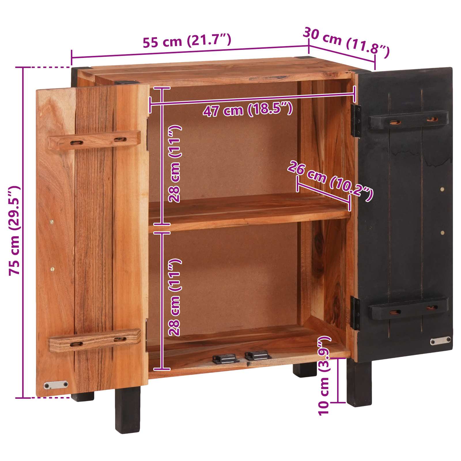 Sideboard 3 pcs Brun 55 x 30 x 75 cm Massivt Akacietræ