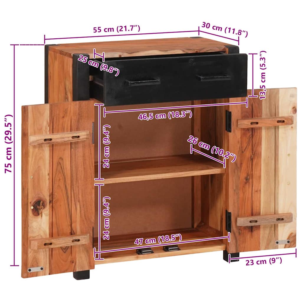 Sideboard med skuffe Brun 55 x 30 x 75 cm Massivt Akacietræ