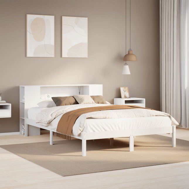 seng med reol uden madras 140x190 cm massivt fyrretræ hvid