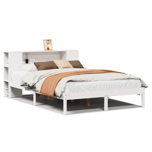 seng med reol uden madras 140x200 cm massivt fyrretræ hvid