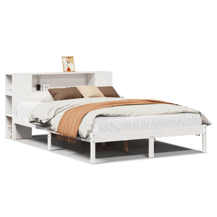 seng med reol uden madras 150x200 cm massivt fyrretræ hvid
