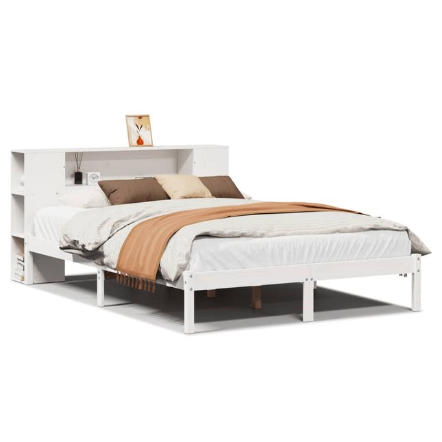 seng med reol uden madras 150x200 cm massivt fyrretræ hvid