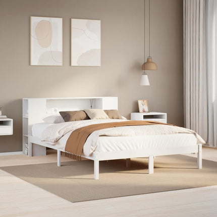 seng med reol uden madras 150x200 cm massivt fyrretræ hvid