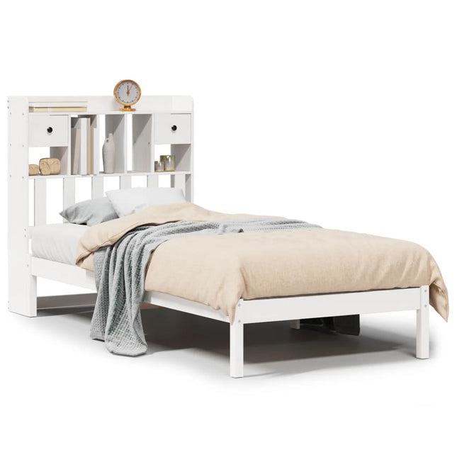 seng med reol uden madras 90x190 cm massivt fyrretræ hvid