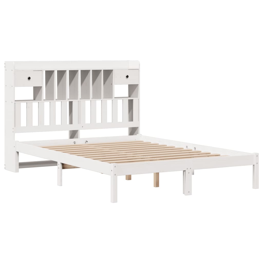 seng med reol uden madras 140x190 cm massivt fyrretræ hvid