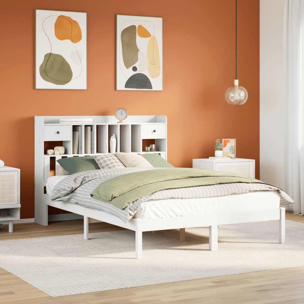 seng med reol uden madras 140x190 cm massivt fyrretræ hvid