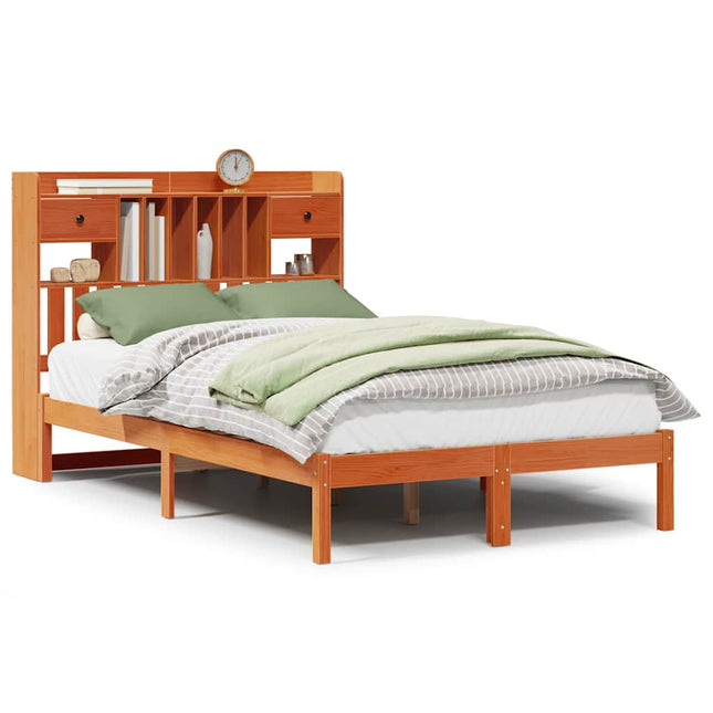 seng med reol uden madras 135x190cm massivt fyrretræ gyldenbrun