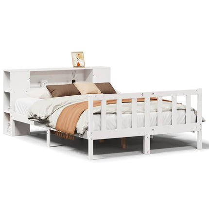 seng med reol uden madras 135x190 cm massivt fyrretræ hvid