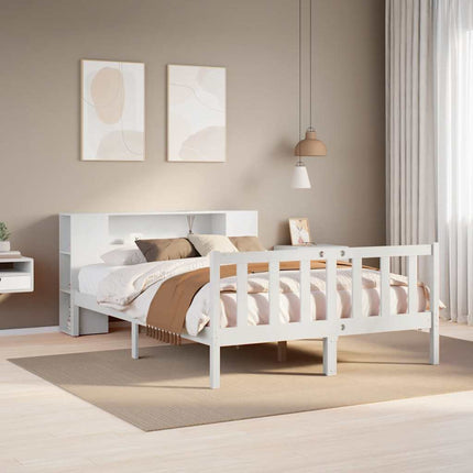 seng med reol uden madras 135x190 cm massivt fyrretræ hvid