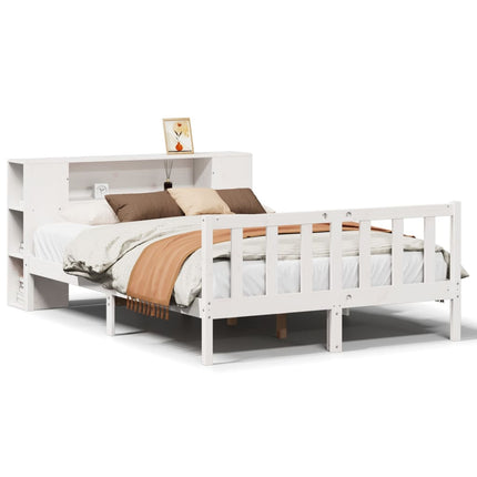 seng med reol uden madras 140x190 cm massivt fyrretræ hvid