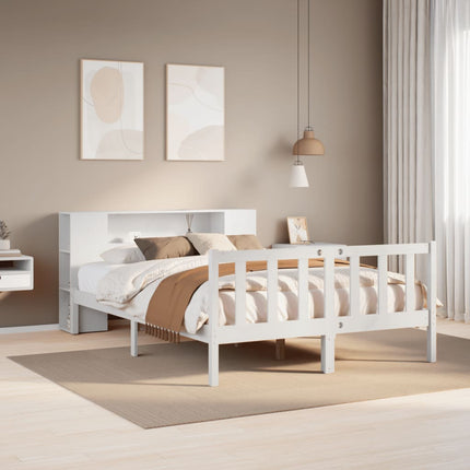 seng med reol uden madras 140x190 cm massivt fyrretræ hvid