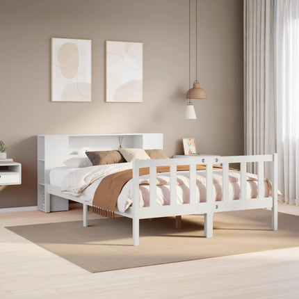 seng med reol uden madras 150x200 cm massivt fyrretræ hvid