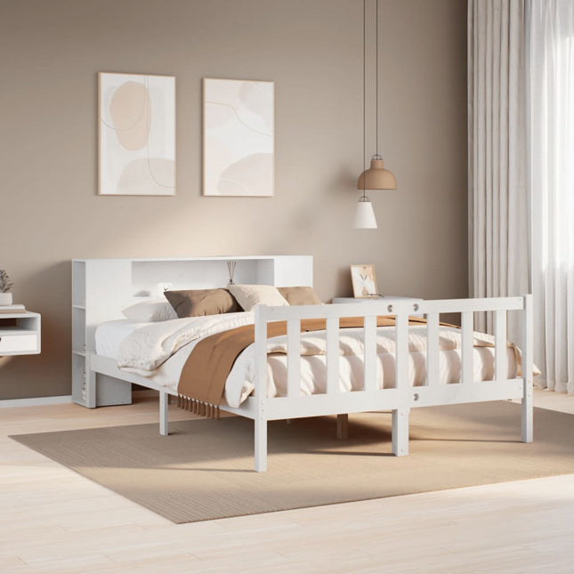seng med reol uden madras 160x200 cm massivt fyrretræ hvid
