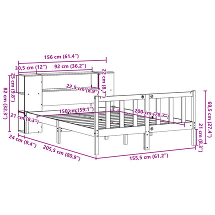 seng med reol uden madras 150x200cm massivt fyrretræ gyldenbrun