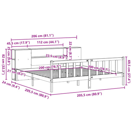 seng med reol uden madras 200x200cm massivt fyrretræ gyldenbrun
