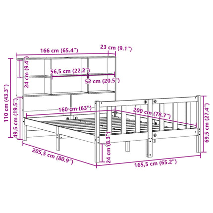 seng med reol uden madras 160x200 cm massivt fyrretræ hvid