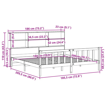 seng med reol uden madras 180x200 cm massivt fyrretræ hvid