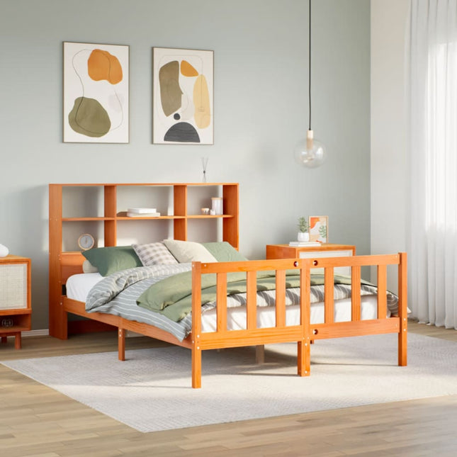 seng med reol uden madras 135x190cm massivt fyrretræ gyldenbrun