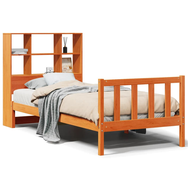 seng med reol uden madras 100x200cm massivt fyrretræ gyldenbrun