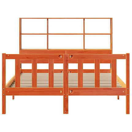seng med reol uden madras 160x200cm massivt fyrretræ gyldenbrun