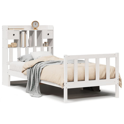 seng med reol uden madras 75x190 cm massivt fyrretræ hvid