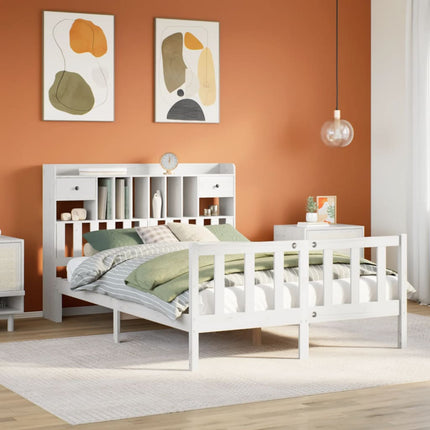 seng med reol uden madras 150x200 cm massivt fyrretræ hvid