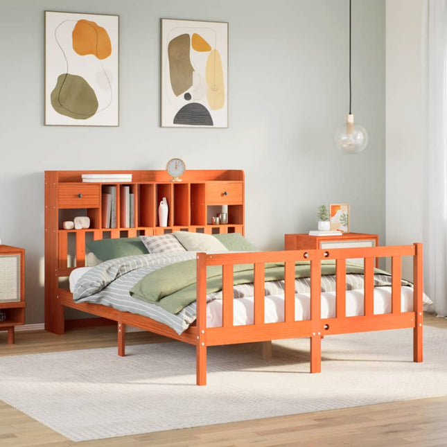 seng med reol uden madras 160x200cm massivt fyrretræ gyldenbrun