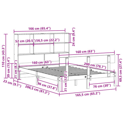 seng med reol uden madras 160x200 cm massivt fyrretræ