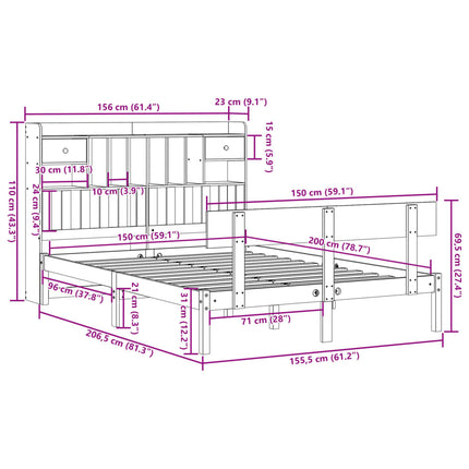 seng med reol uden madras 150x200 cm massivt fyrretræ hvid