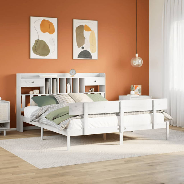 seng med reol uden madras 180x200 cm massivt fyrretræ hvid