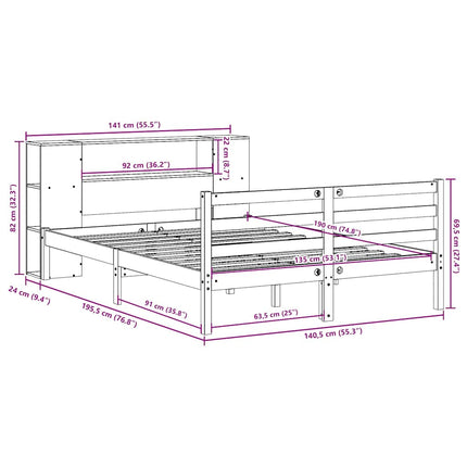 seng med reol uden madras 135x190 cm massivt fyrretræ hvid