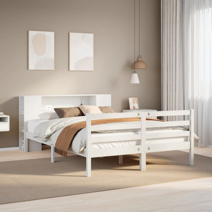 seng med reol uden madras 135x190 cm massivt fyrretræ hvid