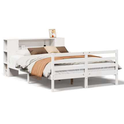 seng med reol uden madras 140x190 cm massivt fyrretræ hvid