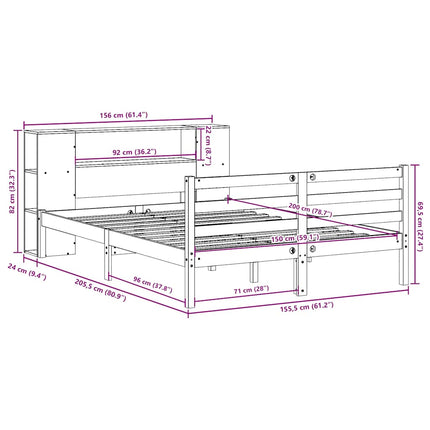 seng med reol uden madras 150x200 cm massivt fyrretræ hvid